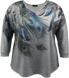 Feather 3/4 Sleeve Print Top