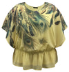 Women's Feather Printed Elastic Waist Chiffon Poncho Top