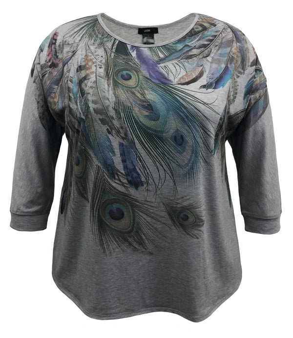 Feather 3/4 Sleeve Print Top