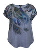 Women's Feather Print Crew-Neck Dolman Short Sleeve Top