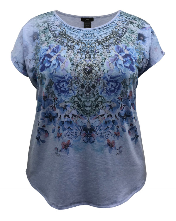 Necklace Crew Neck Dolman Short Sleeve Print Top