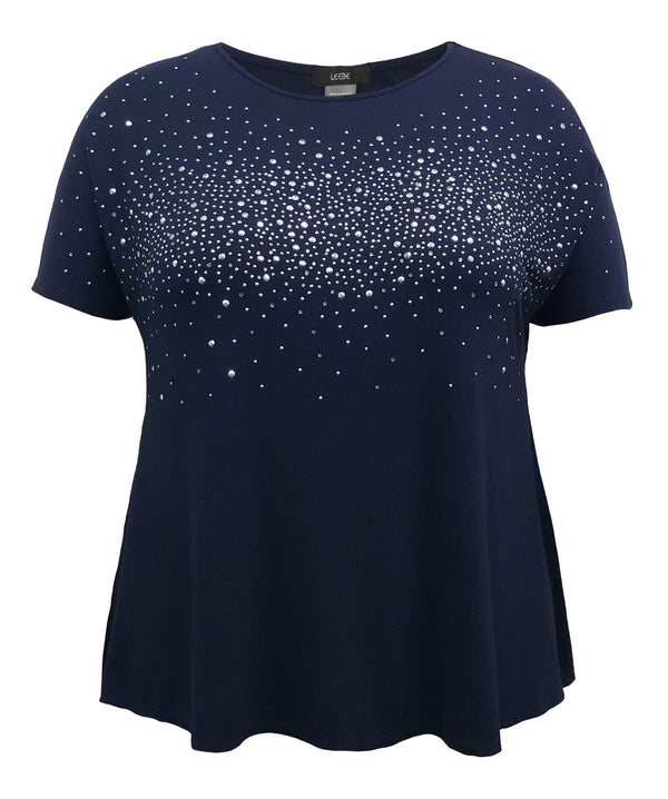 Crew Neck Studded Short Sleeve Swing Top