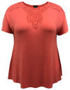 Round Neck Short Sleeve Crochet Shoulder Top