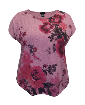 Women's Mauve Floral Crew-Neck Dolman Short Sleeve Top