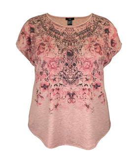 Women's Necklace Crew Neck Dolman Short Sleeve Print Top