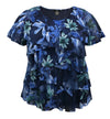 Women's Printed Mesh Crew Neck Short Sleeve Ruffle Top