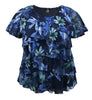 Women's Printed Mesh Crew Neck Short Sleeve Ruffle Top