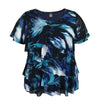 Women's Printed Mesh Crew Neck Short Sleeve Ruffle Top