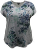 Teal Floral V-Neck Dolman Short Sleeve Print Top