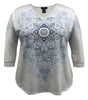 Blue Medallion 3/4 Sleeve Print Top