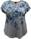 Women's Floral V-Neck Dolman Short Sleeve Print Top