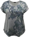 Women's Teal Paisley V-Neck Dolman Short Sleeve Print Top