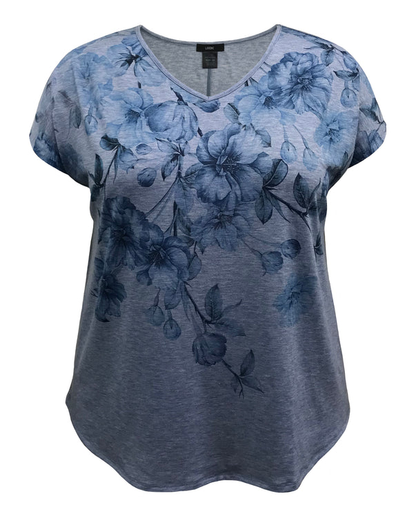 Women's Floral V-Neck Dolman Short Sleeve Print Top