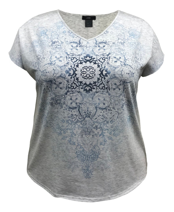 Women's Medallion V-Neck Dolman Short Sleeve Top