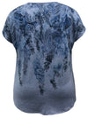Water Color Blue Paisley V-Neck Dolman Short Sleeve Print Top