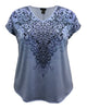 Women's Navy Paisley V-Neck Dolman Short Sleeve Print Top