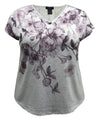 Women's Floral V-Neck Dolman Short Sleeve Print Top