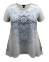 Medallion Short Sleeve High-Low Print Top