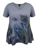 Women's Feather High-Low V-Neck Short Sleeve Print Top