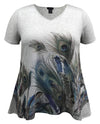 Women's Feather High-Low V-Neck Short Sleeve Print Top