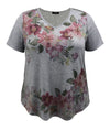 Women's Multi. Floral V-Neck Short Sleeve Print Top