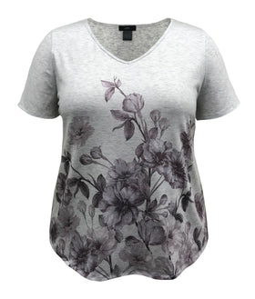 Floral V-Neck Short Sleeve Print Top
