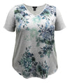 Teal Floral V-Neck Short Sleeve Print Top