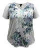 Teal Floral V-Neck Short Sleeve Print Top