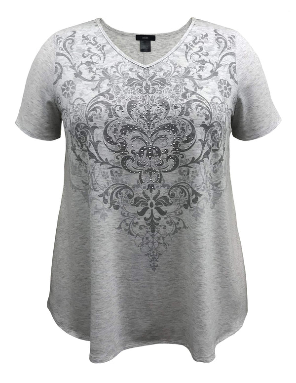 Women's Paisley Swing  V-Neck Short Sleeve Print Top