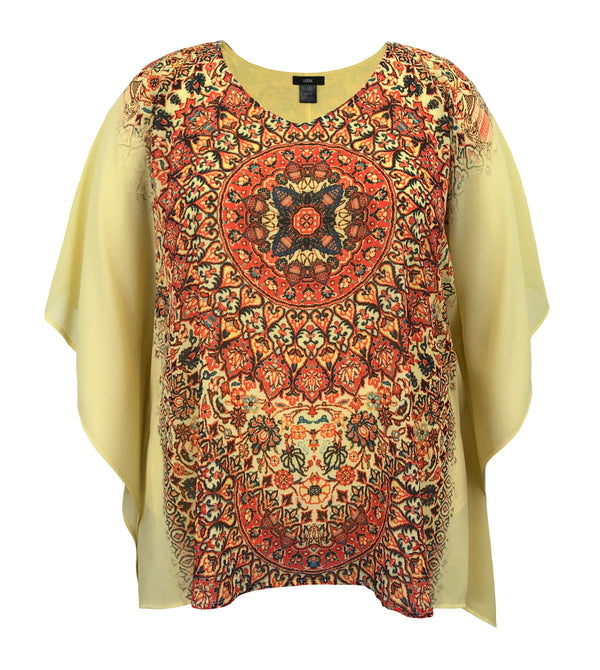 Medallion Printed Square Poncho Blouse