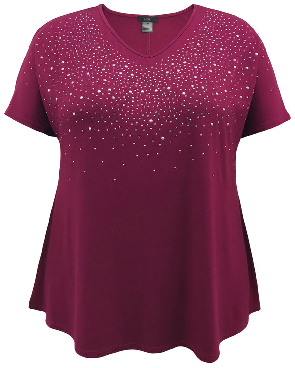 Crew Neck Studded Short Sleeve Swing Top