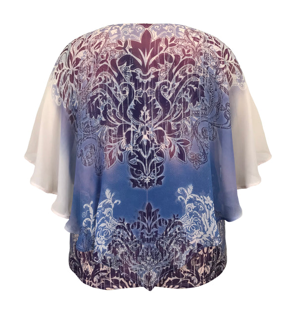 women's Double-Layered Paisley Print Chiffon Poncho Blouse Top