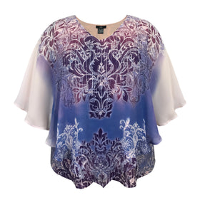 women's Double-Layered Paisley Print Chiffon Poncho Blouse Top