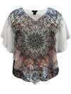 Women's Double-Layered Medallion Print Chiffon Poncho Blouse Top