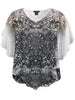 Women's Double-Layered Medallion Print Chiffon Poncho Blouse Top