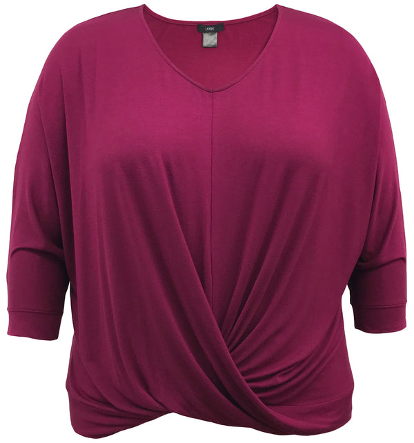 V-Neck Twist Front 3/4 Sleeve Top