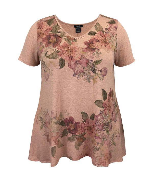 Women's Multi. Floral High-Low Hem V Neck Short Sleeve Print Top