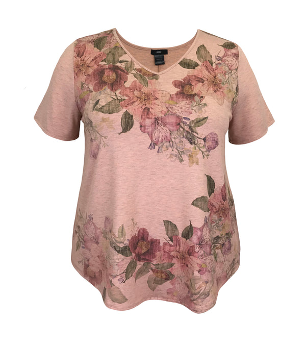 Women's Multi. Floral V-Neck Short Sleeve Print Top