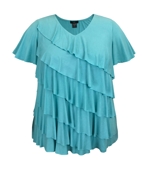 Women's V-Neck Short Sleeve Ruffle  Top