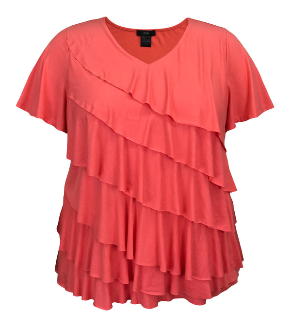 Women's V-Neck Short Sleeve Ruffle  Top