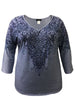 Navy Paisley V-Neck 3/4 Sleeve Print Top