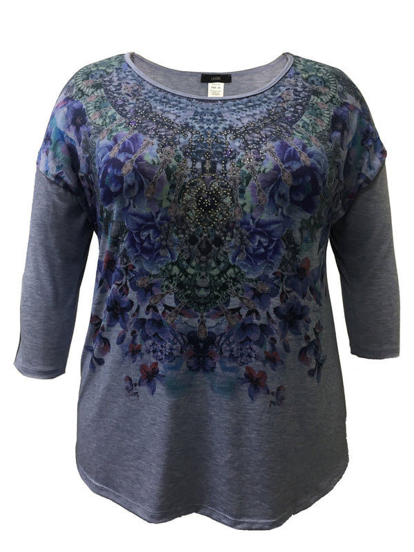 Blue Necklace 3/4 Sleeve Print Top