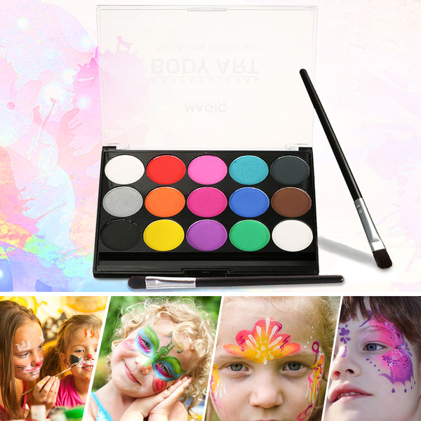 Face & Body Paint Kit for Both Children & Adults, 15 Colors & 1 Professor Art Brush, Safe Material, Non-Toxic, Full FDA Compliant