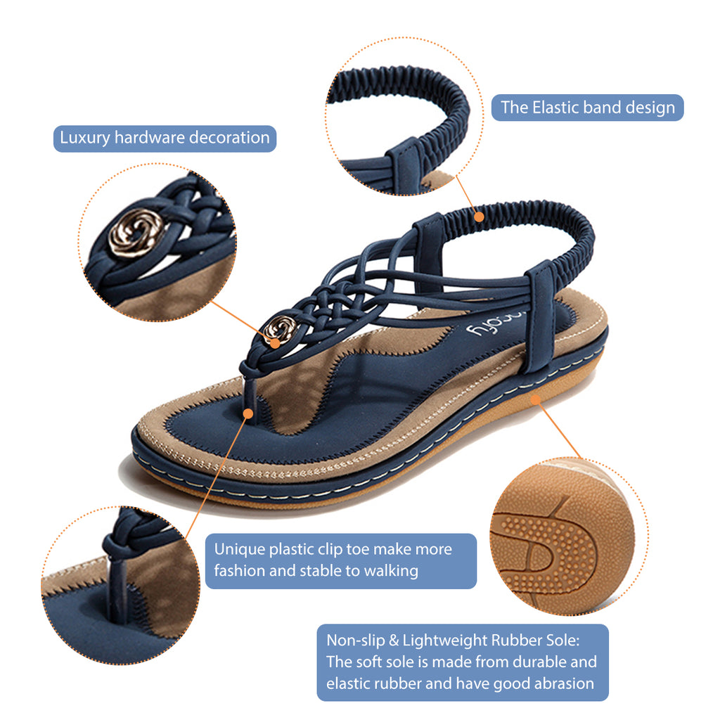 Flat Sandals Flip Flops Thongs Clip Toe Slip On Elastic T-Strap-2