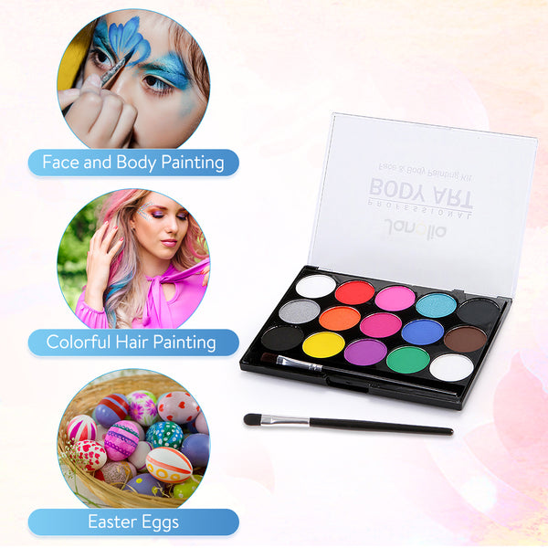 Face & Body Paint Kit for Both Children & Adults, 15 Colors & 1 Professor Art Brush, Safe Material, Non-Toxic, Full FDA Compliant