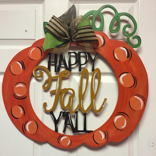 Happy Fall Yall Round Farmhouse plaid fall wreath thanksgiving door hanger 