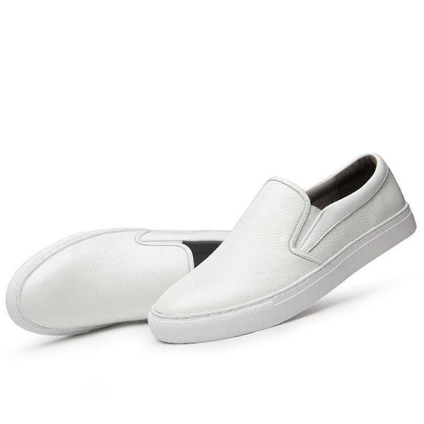 mens white leather slip on shoes