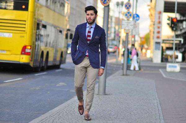 shoes on blue blazer