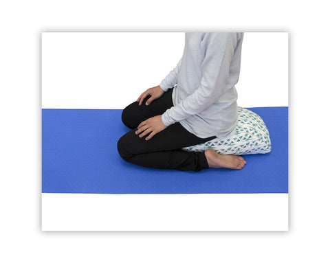 The wave bolster easily adapts itself into a zafu for sitting in meditation