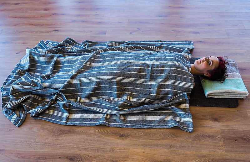 Savasana using Organic Cotton Yoga Blanket